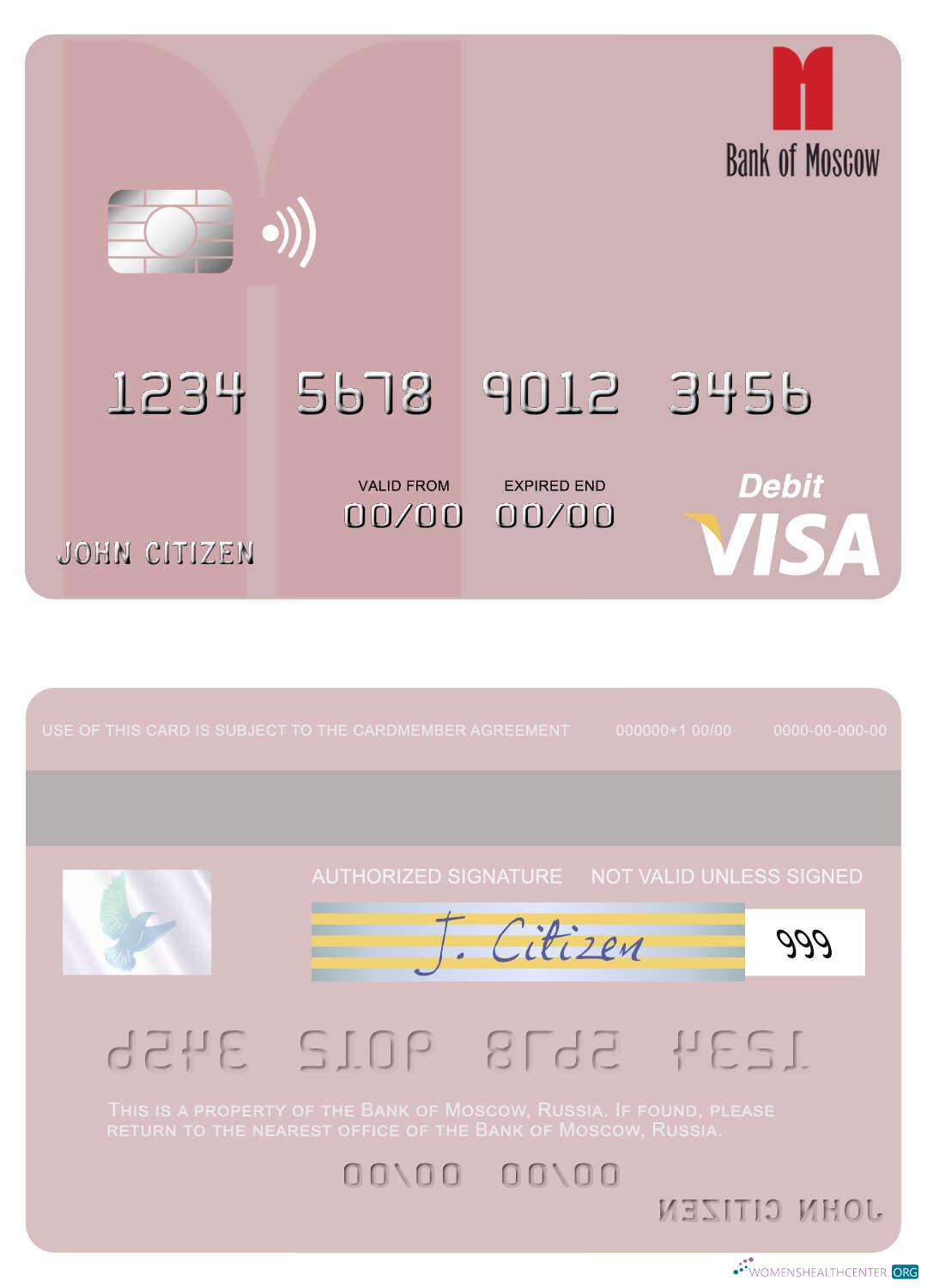 Download Russia Bank of Moscow visa debit card Photoshop template